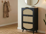 Rattan-fronted 3-tier shoe cabinet, particleboard, 54*24*135 cm, black 49493936