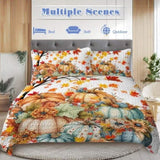 3PCS Colorful Oil Painting Pumpkin Pattern Quilt Set Queen Size for All Seasons Flower Fall Leaves 33445904