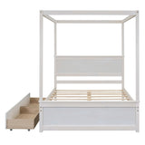 Wood Canopy Bed with two Drawers, Full Size Canopy Platform bed With Support Slats .No Box Spring WF303304AAK