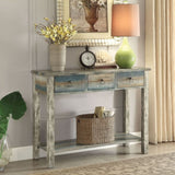Antique Grey and Teal 3-drawer Console Table B062P189095