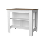 ZUN Aztec Kitchen Island in Melamine with Open Storage, Mahogany/White B128P237142