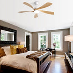 ZUN 52 Inch Modern Ceiling Fan With 3 Color Dimmable Led Light 5 ABS Blades Remote Control Reversible DC W882P147262