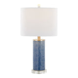 Spyro 23" Contemporary Table Lamp in Bijou Blue Ceramic with White Linen Shade Clear K9 Crystal B202P224021