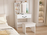 Modern Mini Dressing Table with LED-lit Mirror & Hidden Storage,Includes Padded Stool,Adjustable 17689128