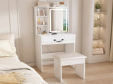 Modern Mini Dressing Table with LED-lit Mirror & Hidden Storage,Includes Padded Stool,Adjustable W2699P296516