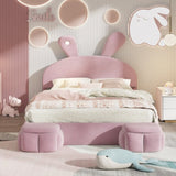 Full Size Upholstered Platform Bed with Cartoon Ears Shaped Headboard and Light, Pink N709P195300H