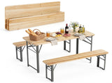 47" Foldable Picnic Table with 2 Benches, Solid Fir Wood Outdoor Dining Set with Sturdy Metal Frame 56401921