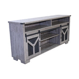 65.3" TV Stand with LED light strips and Iron mesh barn door Y decorative strip country grey W1412P271801