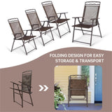 ZUN 4pcs Patio Folding Sling Chairs Camping Chair,Steel,Coffee Color 30210873