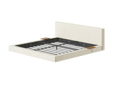 California King Upholstered Platform Bed Frame with Sliding Side Shelves, Corduroy Padded Bed with W1820P510295