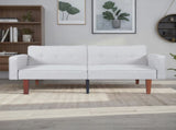 Modern Cotton Fabric Futon Sofa with Tufted Backrest, Adjustable Reclining Couch with Wood & Metal 56033481