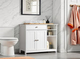 Double-Door Bathroom Cabinet with 2, Adjustable Panels, 1 Drawer and 3 Side Shelves, White 21280126