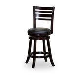 24" Counter Height Slat Back Swivel Stool, Espresso Finish, Black Leather Seat B04660680