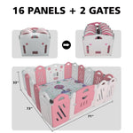 ZUN 16+2 Panel Baby Playpen, Foldable Playard for Baby and Kids, Adjustable Shape Play Fence with Safety 33562878