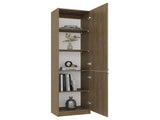 Tall Bookcase 71" H with 2 Doors, Five Interior Shelves, Natural Oak/White B097P480465