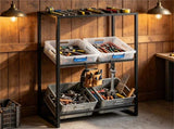 3-Tier Adjustable Tilt Beer Crate Storage Rack, Heavy Duty Metal Beverage Organizer with Hooks, 94120118