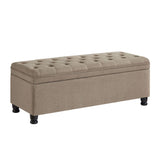 Upholstered tufted button storage bench ,Linen fabric entry bench with spindle wooden legs, Bed W2186P151306