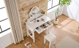 Compact Makeup Vanity Table with Reversible Mirror, Dressing Table Set with Stool, Space-Saving N844P288535A
