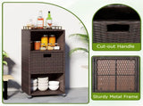 Mix Brown PE Rattan Outdoor Storage Cabinet, 3-Shelf with Removable Drawer & Lockable Wheels 16914318