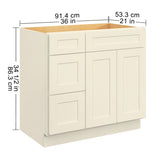 36 in. W x 21 in. D x 34.5 in. H in Antique White Plywood Ready to Assemble Floor Vanity Sink Base T3210P282884