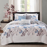 ZUN 6 Piece Printed Quilt Set with Throw Pillows Blue King/Cal King B03597425