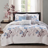 ZUN 6 Piece Printed Quilt Set with Throw Pillows Blue King/Cal King B03597425