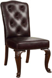 Traditional Formal Set of 2 Side Chairs Brown Cherry Solid wood Chair Padded Leatherette Tufted B01178729
