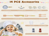 Beige Wooden Kids Play Kitchen with Rotatable Faucet & 14 Accessories,Pretend Cooking Set for 79200296