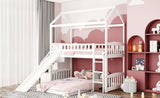 ZUN Twin Over Twin Bunk Bed with Two Drawers and Slide, House Bed with Slide, White 03273209