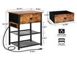Modern Nightstand with 2 Storage Shelves & Charging Station, Rustic Brown 10687987