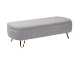 Grey Storage Ottoman Bench for End of Bed Gold Legs, Modern Grey Faux Fur Entryway Bench Upholstered W117082033