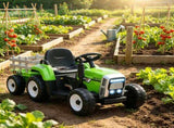 12V Green Toddler Electric Ride-On Tractor 25W Dual Drive Motors, with Hauling Trailer, Parental 57306994