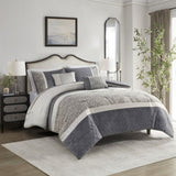 ZUN 5 Piece Textured Jacquard Stripe Comforter Set with Throw Pillows-King/Cal King B035P280387