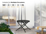 18 inch Folding Side Table, Metal Steel Outdoor Round Coffee Table with Flower Cutouts for 13730271