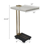 ZUN 12.5x12x22" Aluminum and Marble C-Shaped Side Table, White/Gold/Black, Artistic Accent Table for W2078P169960