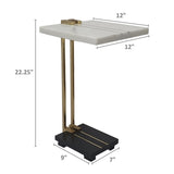 ZUN 12.5x12x22" Aluminum and Marble C-Shaped Side Table, White/Gold/Black, Artistic Accent Table for W2078P169960