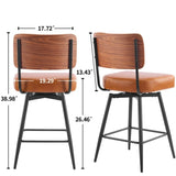 2 Pcs Brown PU Swivel Bar Stools with Removable Backrest, Bentwood Back Panel & Metal Legs 26283051