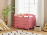 Pink painted MDF wood, three-drawer children's bed, 90.5*58*92cm, with safety belt and changing 87456893