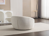 Winnie Modern Teddy Boucle Fabric Barrel Chair, 360&deg Swivel, White T2574P184972