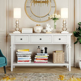 Classic Retro Style Console Table with Three Top Drawers and Open Style Bottom Shelf, Easy Assembly 87021616