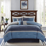 7 Piece Microsuede Comforter Set Navy Queen B03596800