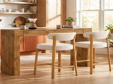 Counter Height Bar Stools Set of 2, 25.8 Inch Seat Height, White Cotton-Linen Upholstery, 3 Inch W2920P532241