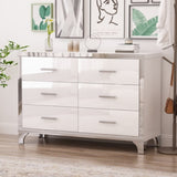 ZUN Elegant High Gloss Dresser with Metal Handle,Mirrored Storage Cabinet with 6 Drawers for N733P205355K