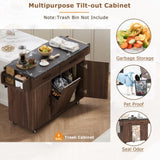 K&K Kitchen Island with Trash Can Storage Cabinet, Kitchen Cart with Drop Leaf, Spice, Towel WF326381AAZ