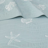 4 Piece Cotton Reversible Embroidered Quilt Set with Throw Pillow Aqua King/Cal King B03595791