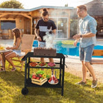 ZUN Outdoor Grill Cart Three-Shelf Grill Table, Movable BBQ Trolley Food Prep Cart with Two Wheels & 58452400