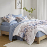 Floral Comforter Set with Bed Sheets Blue Queen B035P266685