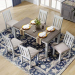 ZUN Retro Style 7-Piece Dining Table Set with Extendable Table and 6 Upholstered Chairs 99726867