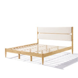 King Size Solid Wood Bed Frame With Fleece Upholstered Headboard, Ivory N757P256241B