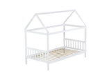 Twin House Bed with Headboard and Footboard, Twin Rubber Wood Bed with House Frame,White W504P225951
